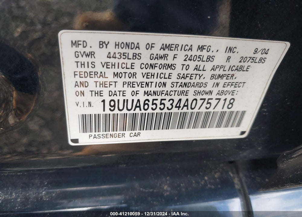 2004 ACURA TL VIN: 19UUA65534A075718