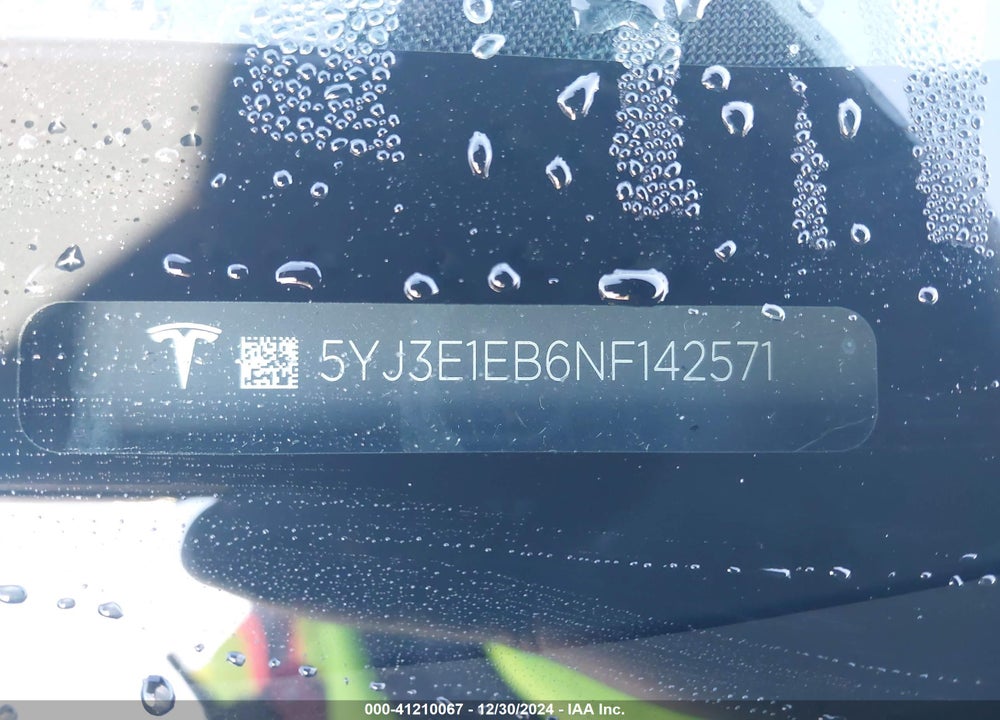2022 TESLA MODEL 3 VIN: 5YJ3E1EB6NF142571