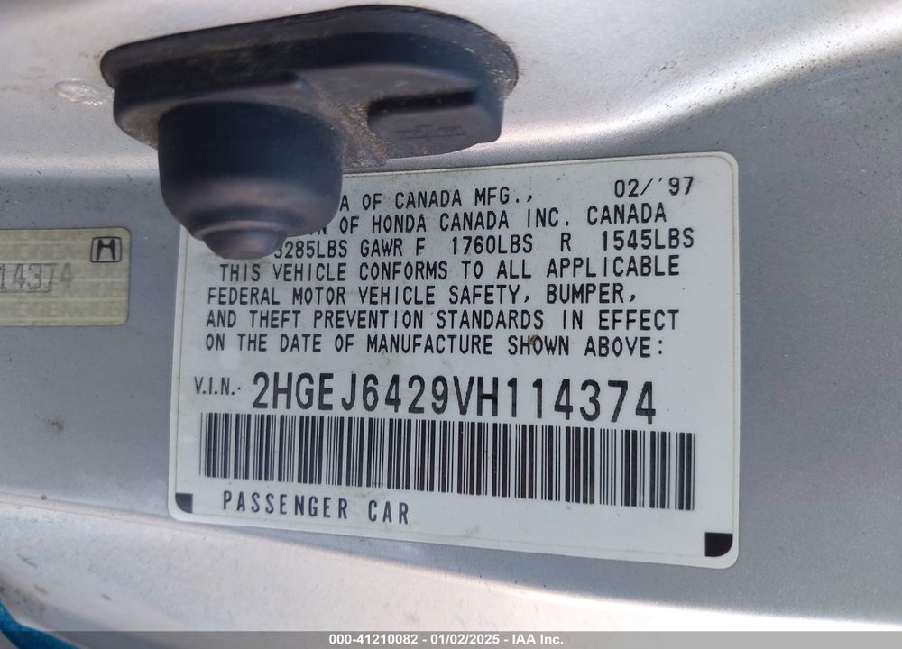 1997 HONDA CIVIC CX VIN: 2HGEJ6429VH114374