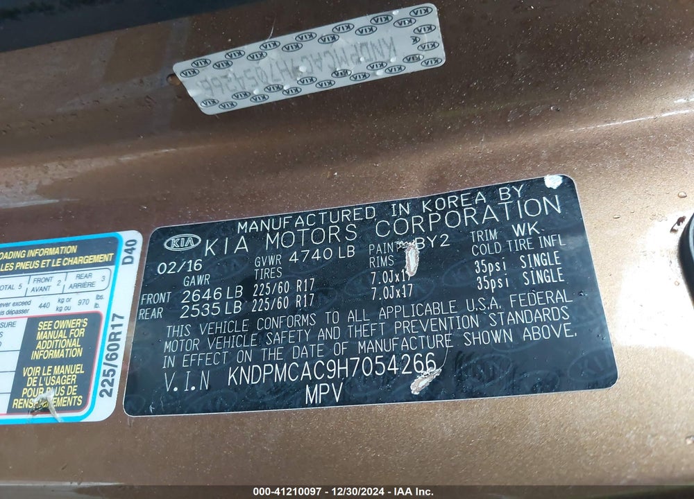 2017 KIA SPORTAGE LX VIN: KNDPMCAC9H7054266