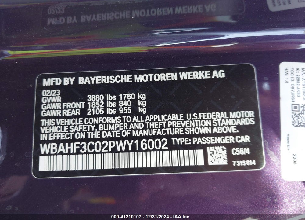 2023 BMW Z4 VIN: WBAHF3C02PWY16002
