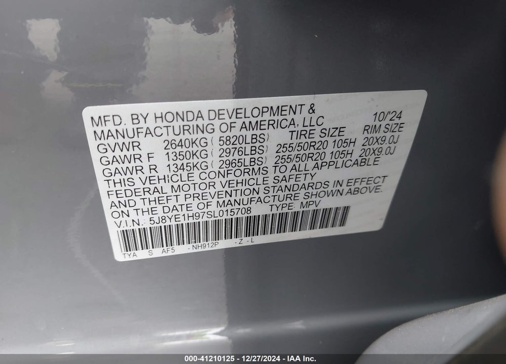 2025 ACURA MDX A-SPEC ADVANCE PACKAGE VIN: 5J8YE1H97SL015708