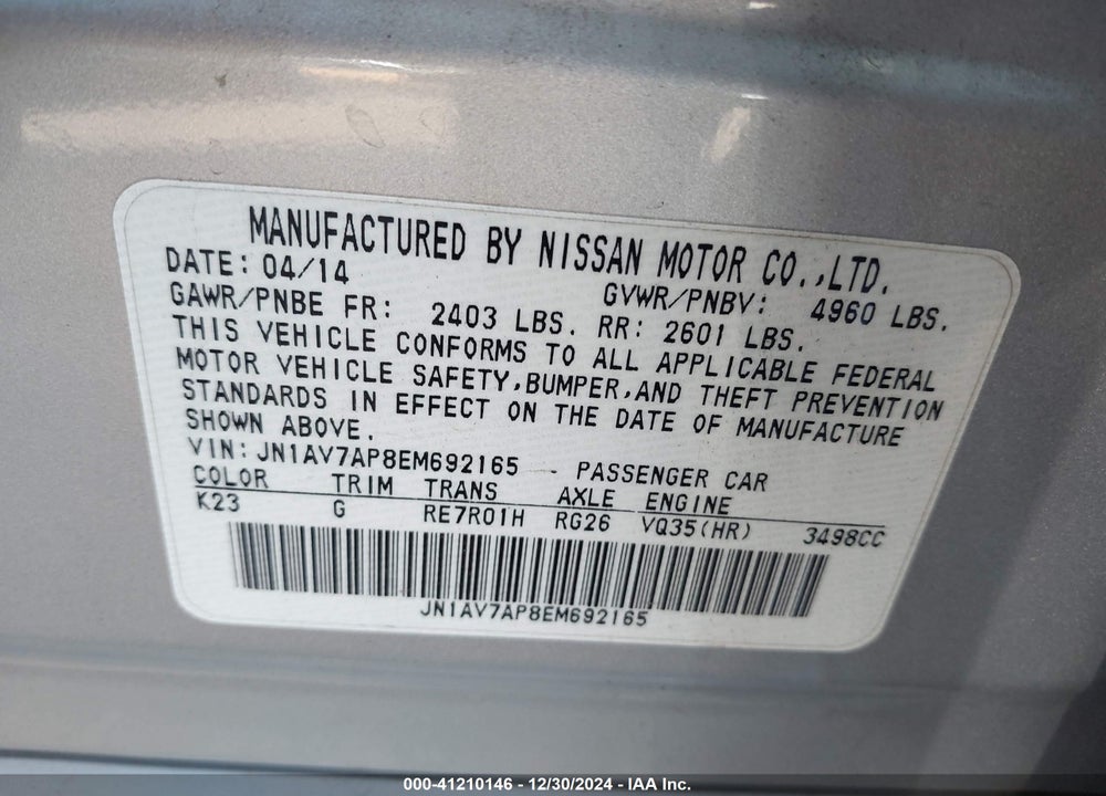 2014 INFINITI Q50 HYBRID SPORT VIN: JN1AV7AP8EM692165
