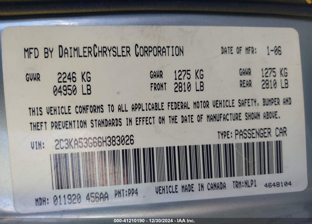 2006 CHRYSLER 300 VIN: 2C3KA53G66H383026