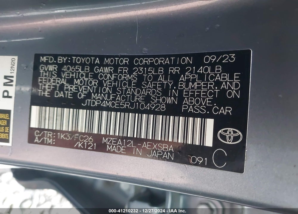 2024 TOYOTA COROLLA SE VIN: JTDP4MCE5RJ104928