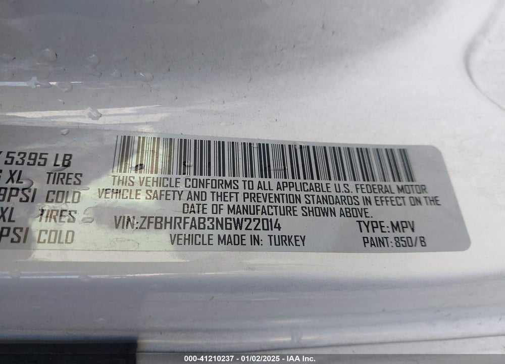 2022 RAM PROMASTER CITY CARGO VAN VIN: ZFBHRFAB3N6W22014