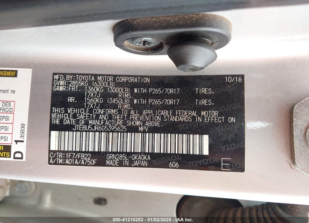 2016 TOYOTA 4RUNNER SR5 VIN: JTEBU5JR6G5395625