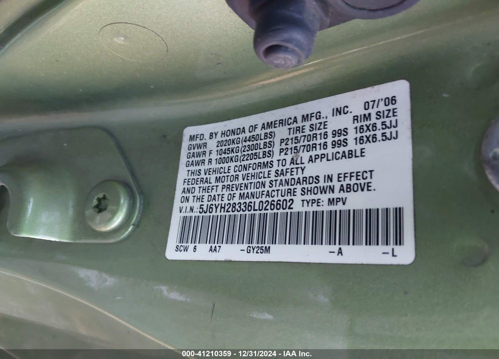 2006 HONDA ELEMENT LX VIN: 5J6YH28336L026602