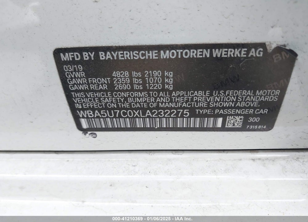 2020 BMW 3 SERIES VIN: WBA5U7C0XLA232275