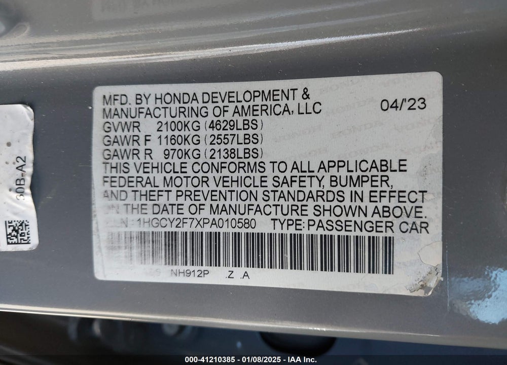 2023 HONDA ACCORD HYBRID SPORT-L VIN: 1HGCY2F7XPA010580
