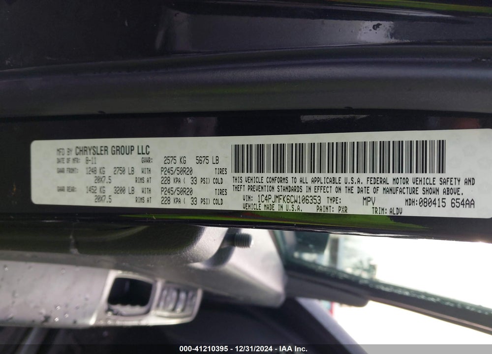 2012 JEEP LIBERTY LIMITED JET EDITION VIN: 1C4PJMFK6CW106353