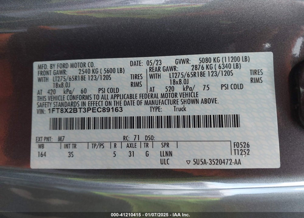 2023 FORD F-250 XLT VIN: 1FT8X2BT3PEC89163