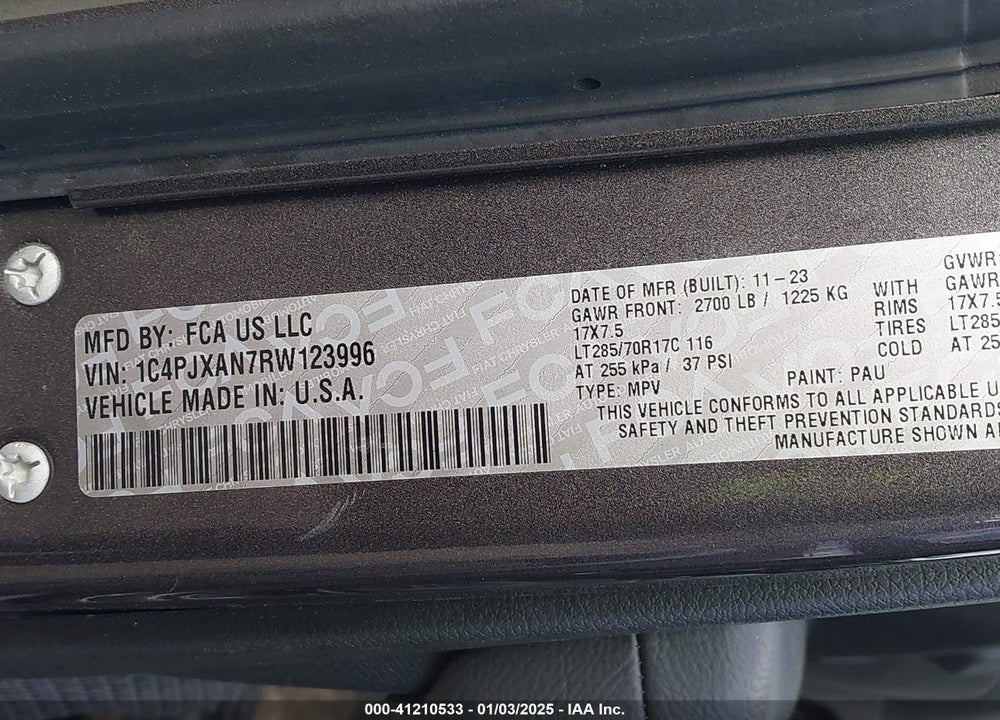 2024 JEEP WRANGLER 2-DOOR WILLYS 4X4 VIN: 1C4PJXAN7RW123996