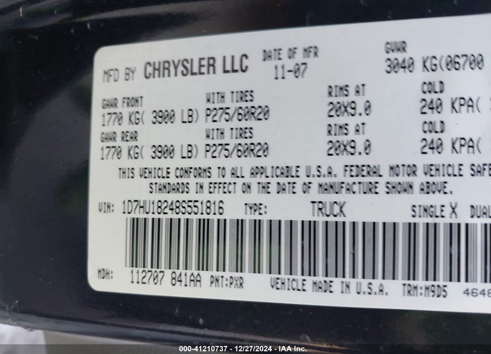 2008 DODGE RAM 1500 SLT VIN: 1D7HU18248S551816