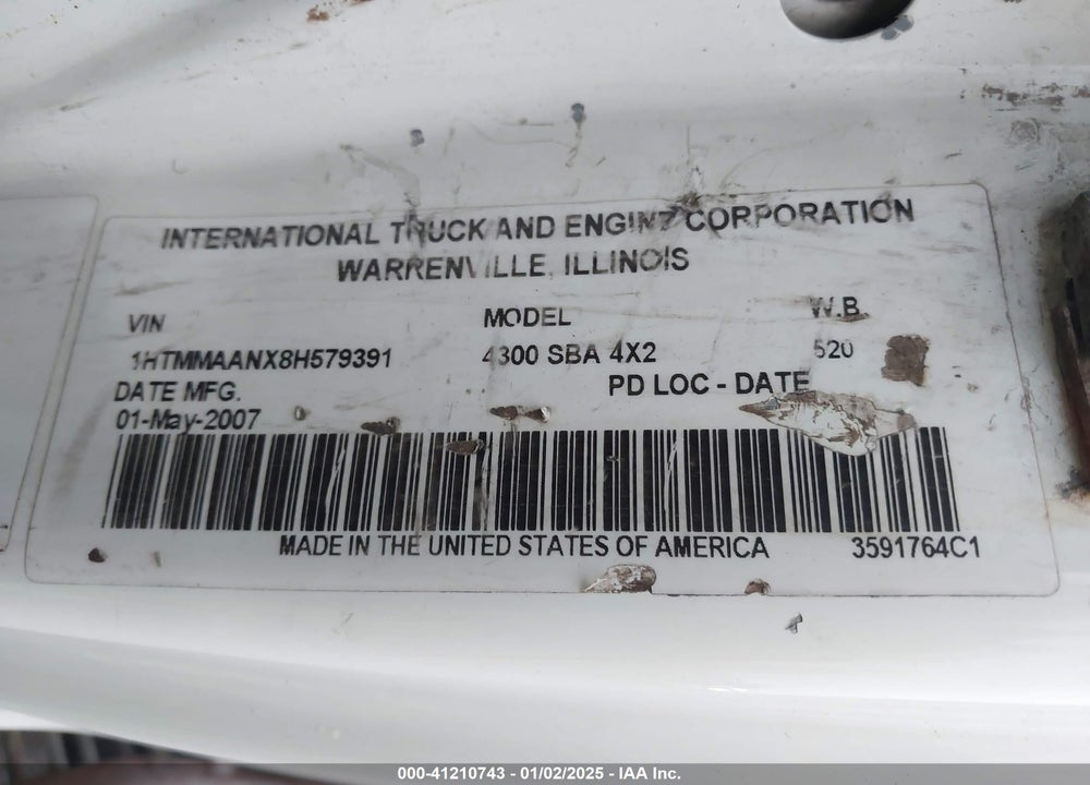2008 INTERNATIONAL 4000 4300 VIN: 1HTMMAANX8H579391