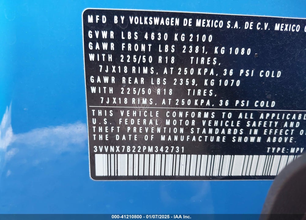 2023 VOLKSWAGEN TAOS 1.5T SE VIN: 3VVNX7B22PM342731