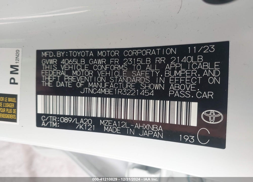 2024 TOYOTA COROLLA XSE VIN: JTNC4MBE1R3221454