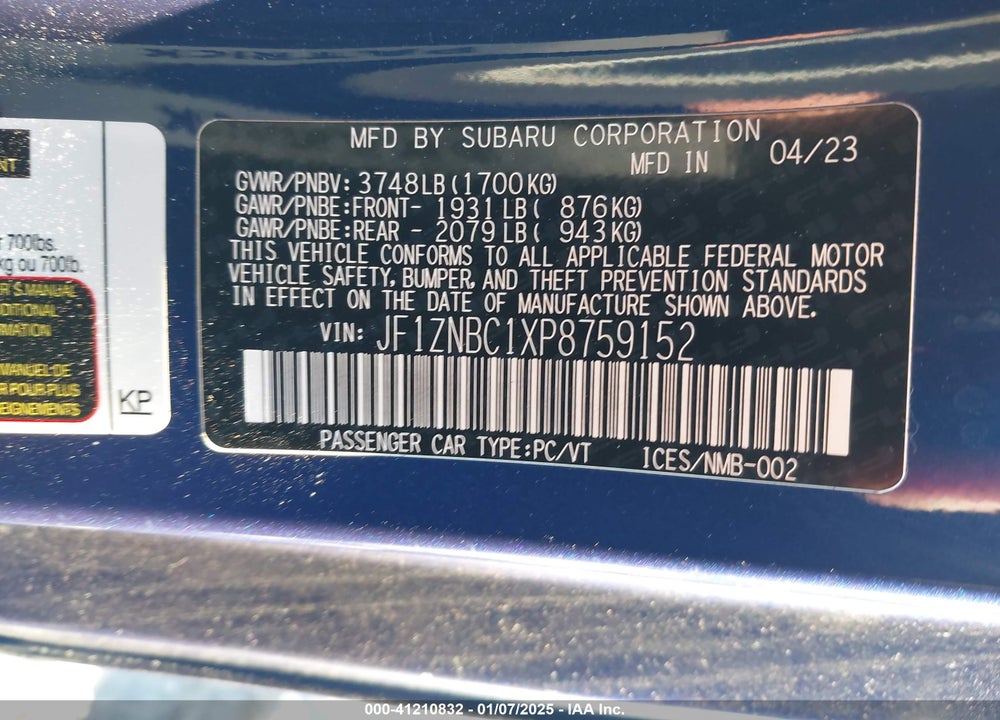 2023 TOYOTA GR86 VIN: JF1ZNBC1XP8759152