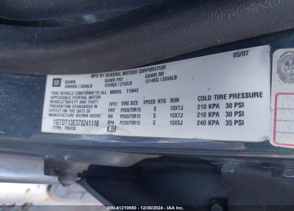 2007 GMC CANYON VIN: 1GTDT13E378241116