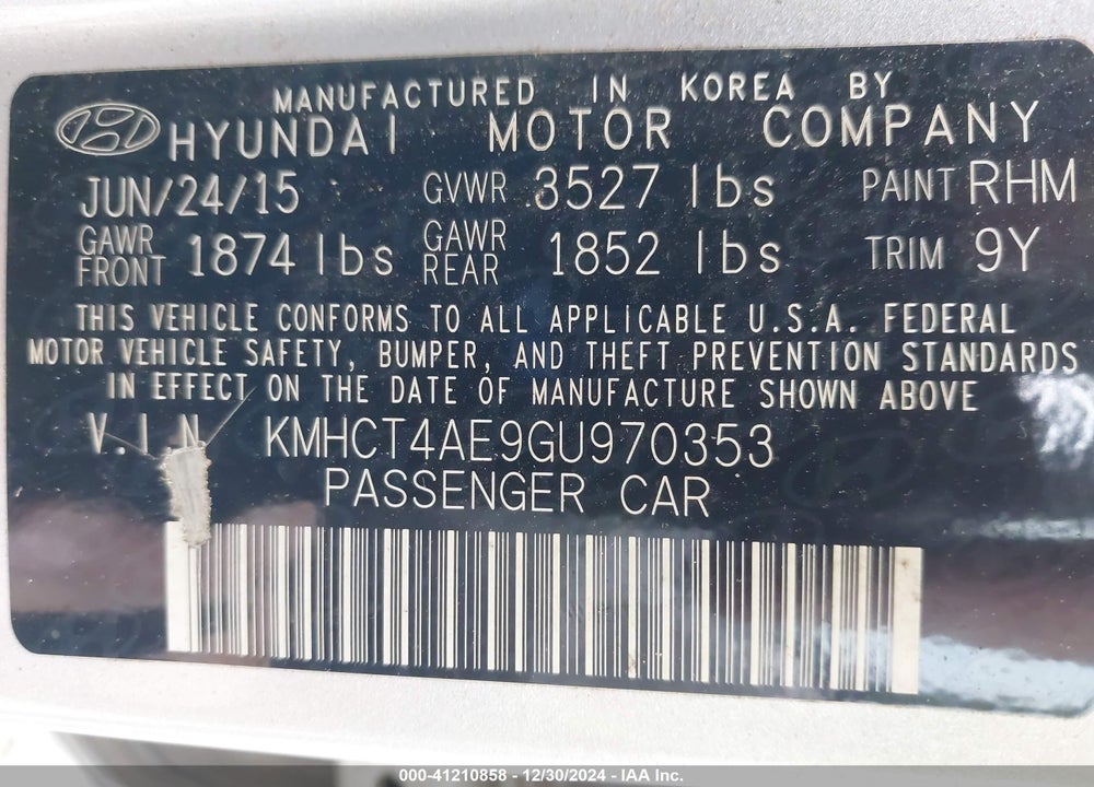 2016 HYUNDAI ACCENT SE VIN: KMHCT4AE9GU970353