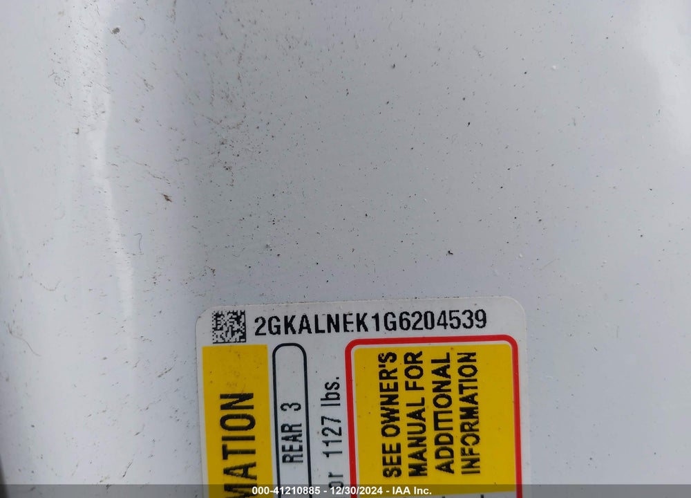 2016 GMC TERRAIN SLE-2 VIN: 2GKALNEK1G6204539