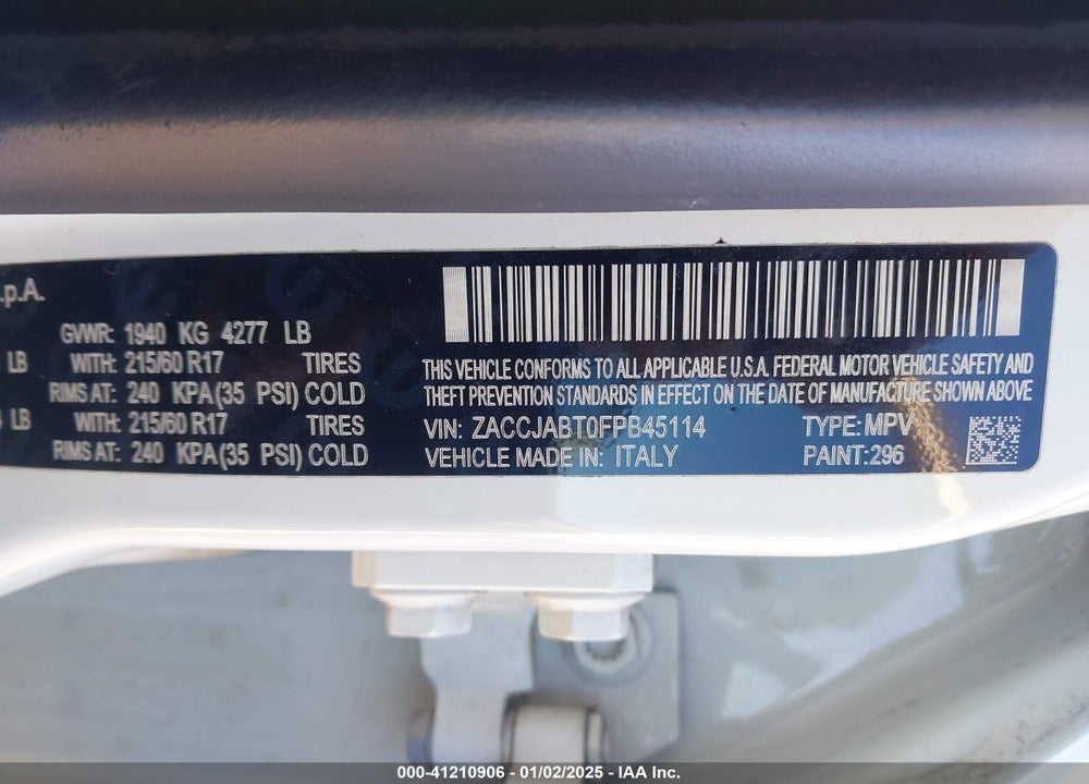 2015 JEEP RENEGADE LATITUDE VIN: ZACCJABT0FPB45114