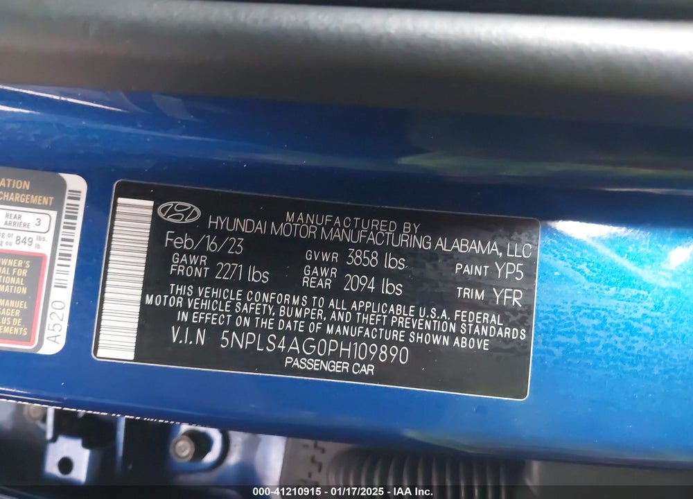 2023 HYUNDAI ELANTRA VIN: 5NPLS4AG0PH109890