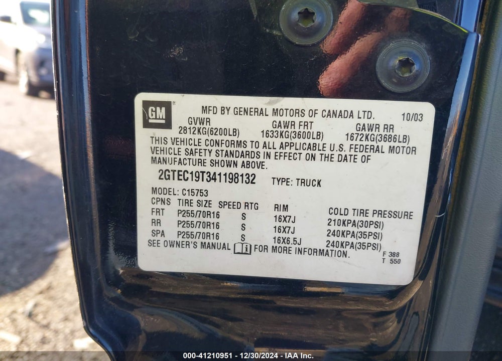 2004 GMC SIERRA 1500 SLE VIN: 2GTEC19T341198132