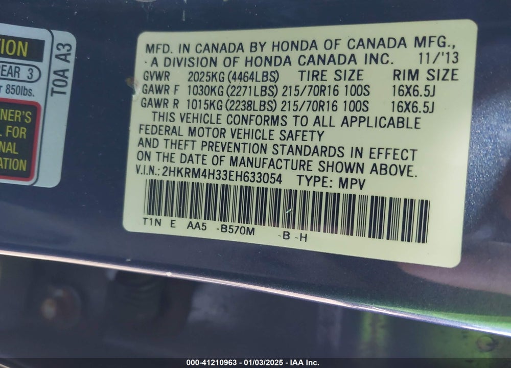 2014 HONDA CR-V LX VIN: 2HKRM4H33EH633054