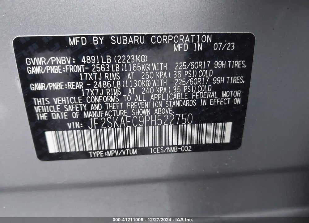 2023 SUBARU FORESTER PREMIUM VIN: JF2SKAEC9PH522750