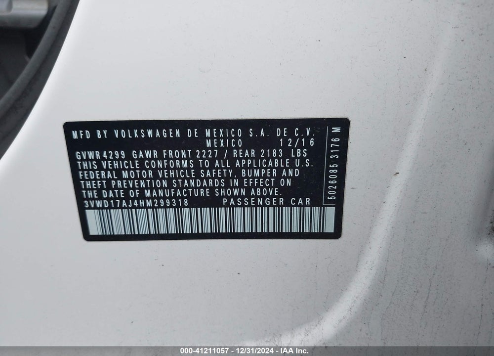 2017 VOLKSWAGEN JETTA 1.8T SPORT VIN: 3VWD17AJ4HM299318