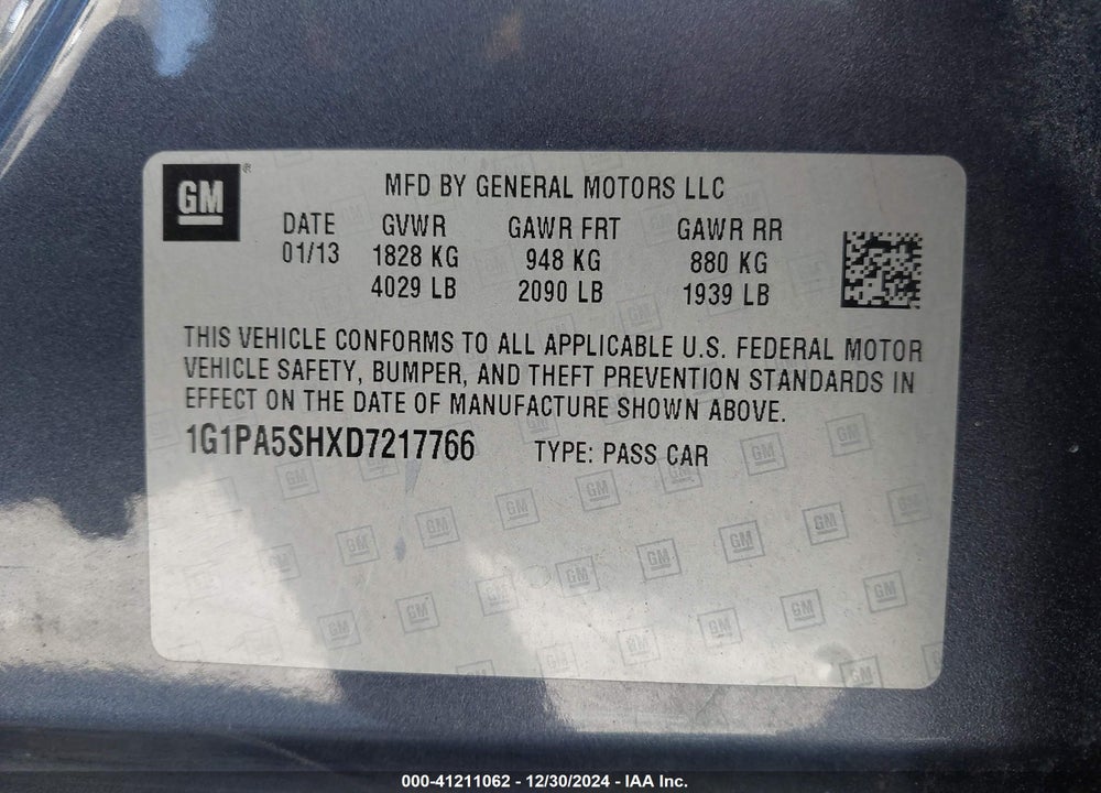 2013 CHEVROLET CRUZE LS AUTO VIN: 1G1PA5SHXD7217766