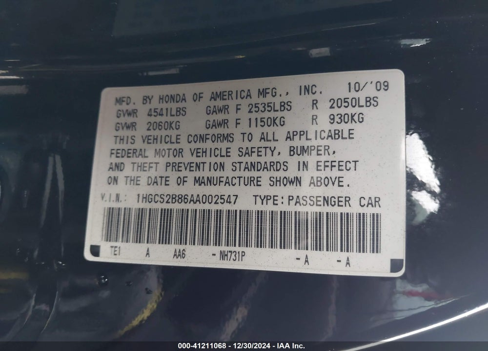 2010 HONDA ACCORD 3.5 EX-L VIN: 1HGCS2B86AA002547
