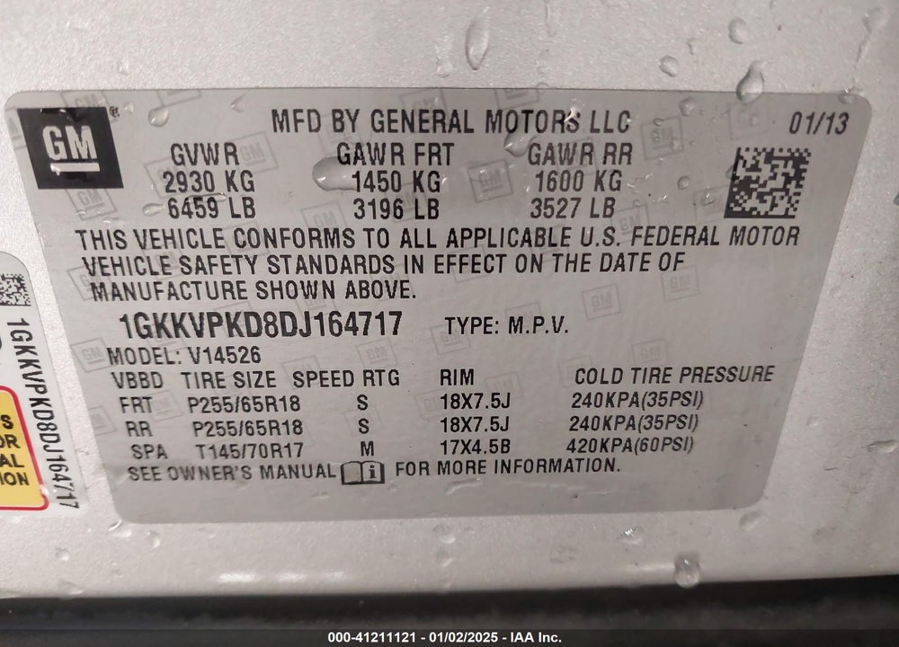 2013 GMC ACADIA SLE-2 VIN: 1GKKVPKD8DJ164717