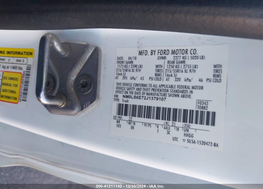 2018 FORD TRANSIT CONNECT XL VIN: NM0LS6E72J1379107