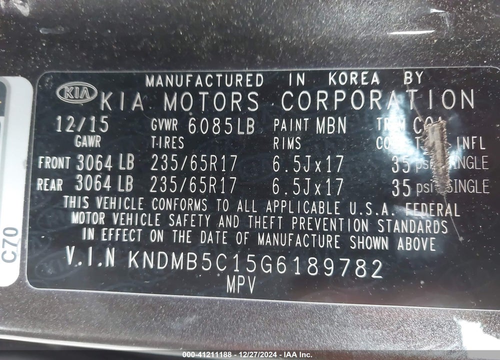 2016 KIA SEDONA LX VIN: KNDMB5C15G6189782