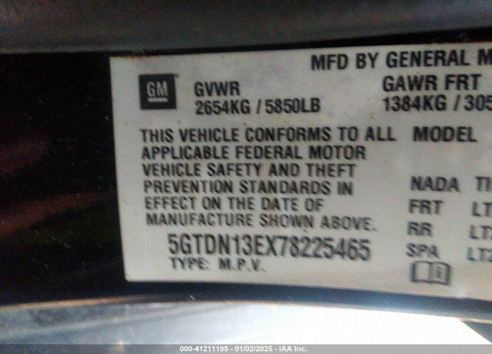 2007 HUMMER H3 SUV VIN: 5GTDN13EX78225465