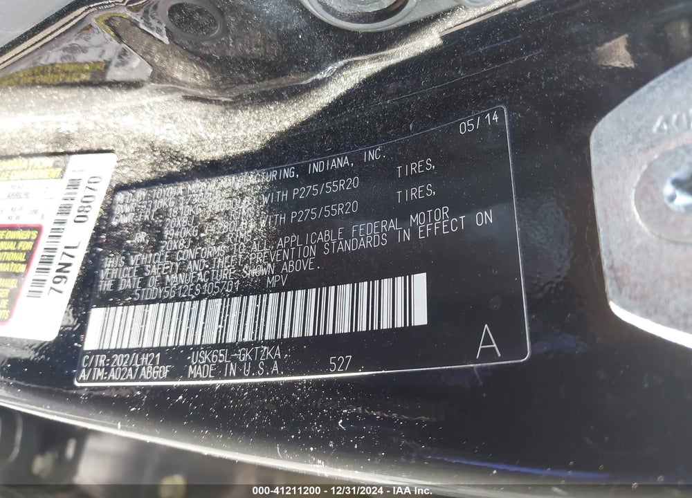 2014 TOYOTA SEQUOIA PLATINUM VIN: 5TDDY5G12ES105701