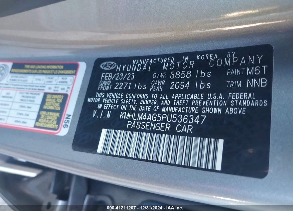 2023 HYUNDAI ELANTRA SEL VIN: KMHLM4AG5PU536347