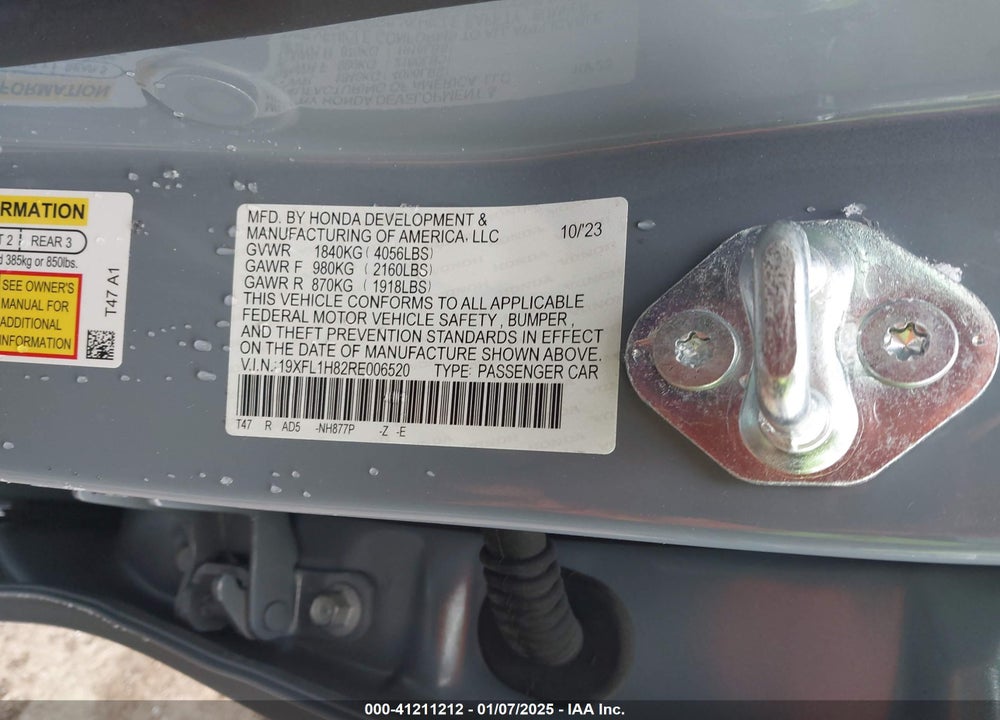2024 HONDA CIVIC VIN: 19XFL1H82RE006520
