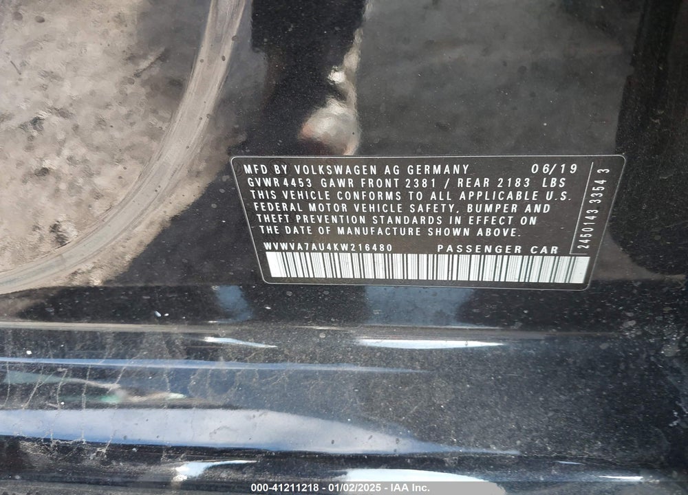 2019 VOLKSWAGEN GOLF R VIN: WVWVA7AU4KW216480