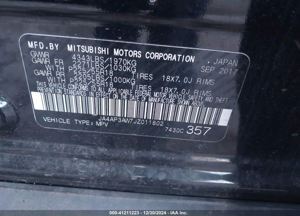 2018 MITSUBISHI OUTLANDER SPORT VIN: JA4AP3AW7JZ011802