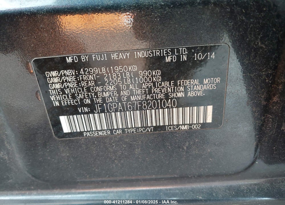 2015 SUBARU IMPREZA VIN: JF1GPAT67F8201040