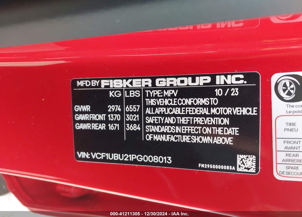 2023 FISKER OCEAN ULTRA VIN: VCF1UBU21PG008013
