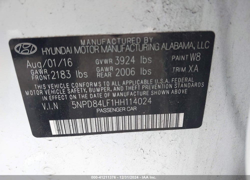 2017 HYUNDAI ELANTRA VALUE EDITION VIN: 5NPD84LF1HH114024