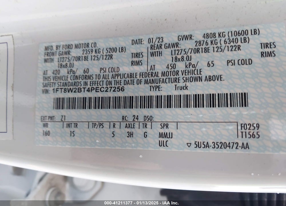 2023 FORD F-250 XL VIN: 1FT8W2BT4PEC27256