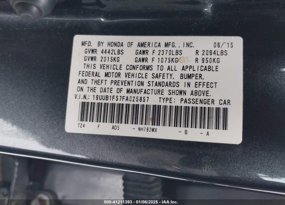 2015 ACURA TLX TECH VIN: 19UUB1F57FA025857
