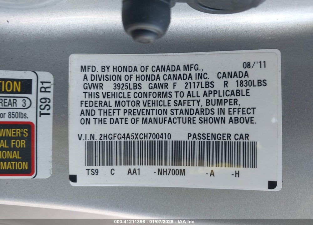 2012 HONDA CIVIC SI VIN: 2HGFG4A5XCH700410