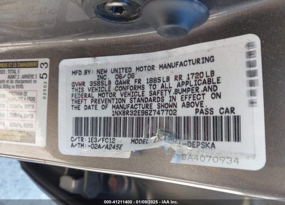 2006 TOYOTA COROLLA S VIN: 1NXBR32E96Z747702