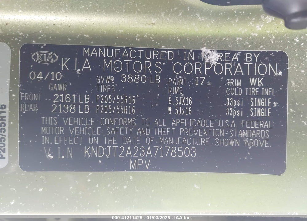 2010 KIA SOUL VIN: KNDJT2A23A7178503